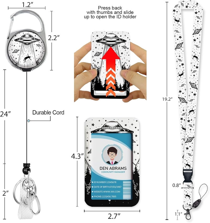 Piefly Lanyards for Id Badges, Badge Holder with Retractable Badge Reel Clip, Art UFO Night Work Card Name Tag Keychain Lanyard Vertical ID Card Protector for Women Nurse Doctor Teacher Student - Image 5